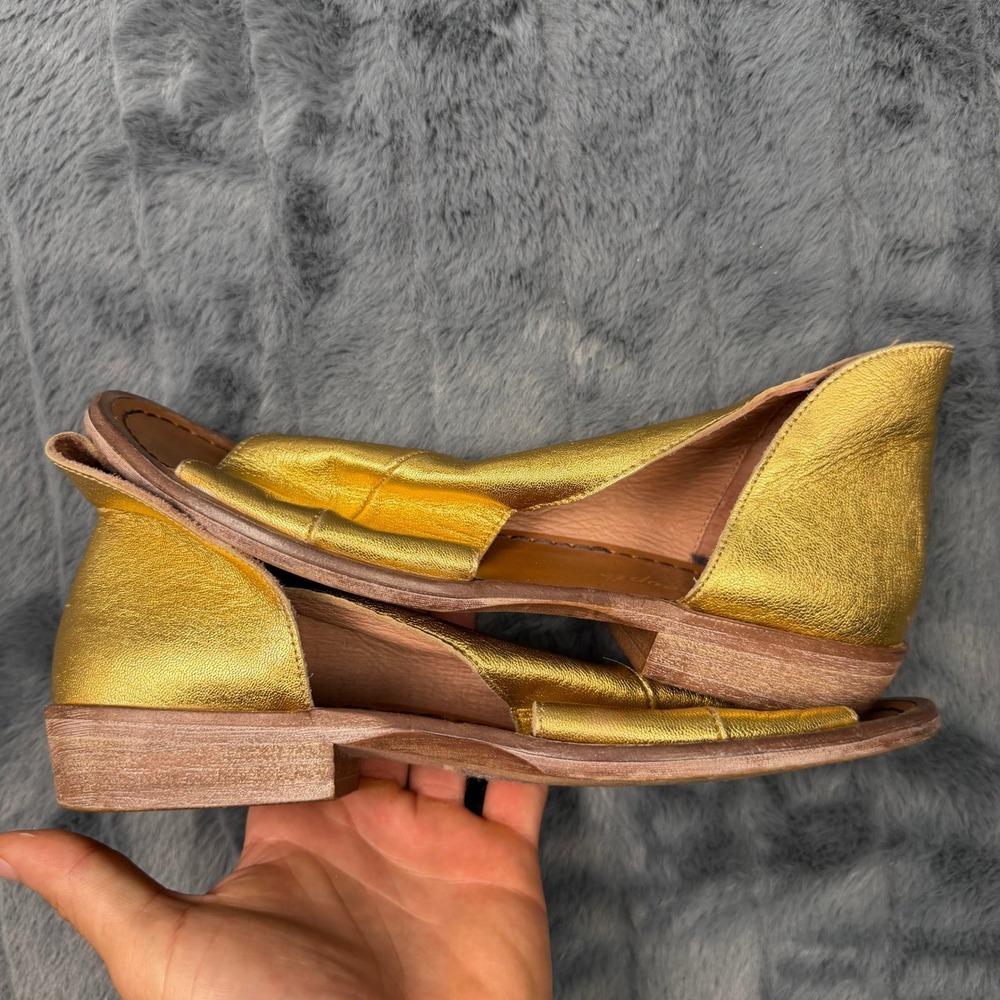 Free People Gold Metallic Leather Open Toe D Orsay Flats Spain Size 37